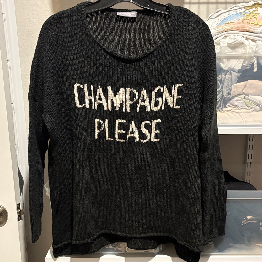 Wooden Ships Black Sweater with White Text